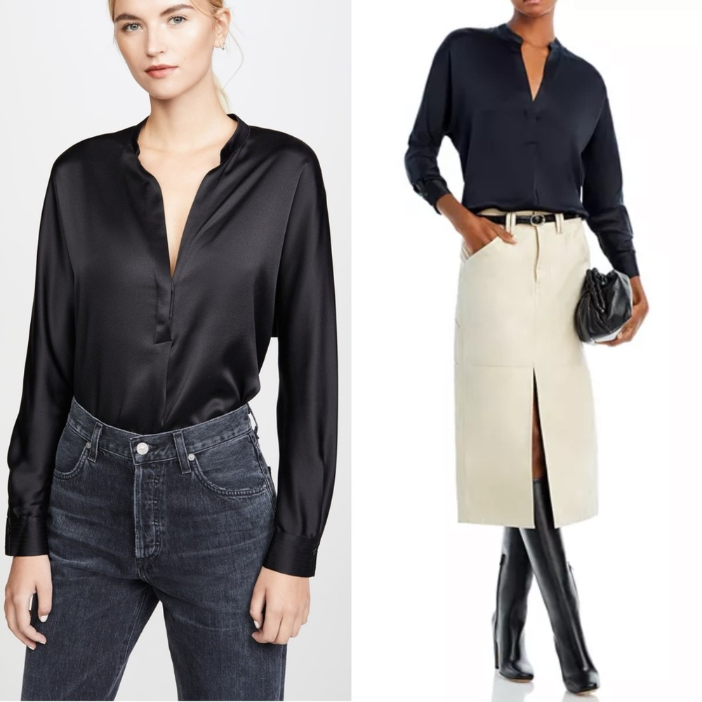 Must HAVE!😍$365 minimalist Vince band collar silk blouse size xs